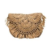 ZYAGH Handgefertigte Strohtaschen mit Quasten, kleine Strandhandtaschen, Urlaubs-Schulter-Clutch(Brown)