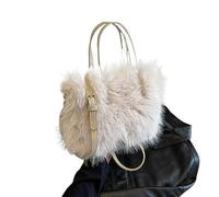 ZYAGH Kunstfell-Einkaufstasche for Damen, Eimer, Plüsch, luxuriöses Design, Damenhandtaschen, weiche Winter-Umhängetaschen, Bolsa Feminina(Beige)
