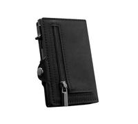 ZYAGH Minimalistische UP-Geldbörse aus Leder mit Blockierung, automatischer Mini-Kartenhalter(Black with Zipper)
