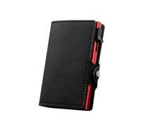 ZYAGH Minimalistische UP-Geldbörse aus Leder mit Blockierung, automatischer Mini-Kartenhalter(BlackRed no Zipper)