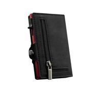 ZYAGH Minimalistische UP-Geldbörse aus Leder mit Blockierung, automatischer Mini-Kartenhalter(BlackRed with Zipper)