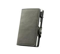 ZYAGH Minimalistische UP-Geldbörse aus Leder mit Blockierung, automatischer Mini-Kartenhalter(Grey no Zipper)