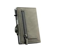 ZYAGH Minimalistische UP-Geldbörse aus Leder mit Blockierung, automatischer Mini-Kartenhalter(Grey with Zipper)