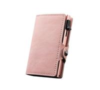 ZYAGH Minimalistische UP-Geldbörse aus Leder mit Blockierung, automatischer Mini-Kartenhalter(Pink no Zipper)