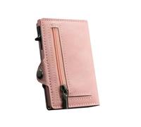 ZYAGH Minimalistische UP-Geldbörse aus Leder mit Blockierung, automatischer Mini-Kartenhalter(Pink with Zipper)