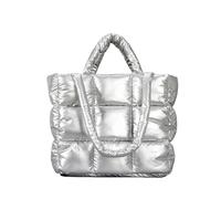 ZYAGH Plaid Gepolsterte Einkaufstasche Designer Weiche Puffy Frauen Handtaschen Luxus Nylon Unten Baumwolle Schulter Taschen Warme Winter Weibliche Geldbörse(Silver)