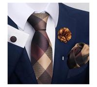 ZYFHYU 145 × 8 cm Herren-Krawatte mit Blumenmuster, Schwarz/Gold, Krawatte, Einstecktuch, Manschettenknöpfe, Brosche, Set for Herren, Hochzeitsfeier, Krawatte for Männer für Gentleman(Color1)