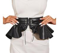 ZYHARUKO Breiter Schößchen-Gürtel, schwarzes Kleid, dekoratives Damenkleid, Korsett, Leder, Rüschenrock, Bund, Kummerbund, Schößchen-Gürtel für Damen, Schwarz , One size