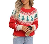 ZYHARUKO Damen Strickpullover mit Weihnachtsmotiven, langärmelig, weicher Acryl-Pullover für Winterversammlungen und alltägliches Styling, festlicher Party-Pullover für Damen, rot, M