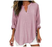 ZYHARUKO Lässige Leinenblusen für Damen, V-Ausschnitt, langärmelig, Baumwollhemden, leicht, lockere Passform, weiche Herbst-Tops, Langarm-Pullover, Baumwollhemden, O, 5X-Large
