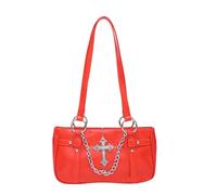 ZYHARUKO Punk inspirierte Umhängetasche mit Legierung Kette Detail PU Leder Unterarmtaschen Mode Abend Handtasche zum Herausstechen Gothic Festival Tasche, rot, One Size