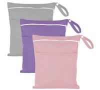 Zyiphor 3 Stück Nassbeutel Schwimmen, Wetbag Schwimmsachen mit Zwei Taschen, Wasserdichter Nasstasche mit Griff, Wiederverwendbar Yoga Bag für Schmutzige, Nasse Badeanzüge, Strandtücher (36 x 30 cm)