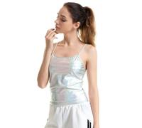 ZYKEJJDDAK Ärmelloses Camisole für Damen, metallisch, Wetlook, ärmellos, für Raves, Club, Tanz, Spaghettiträger, tailliertes bauchfreies Tank-Top, metallisches Cami-Top, g, S