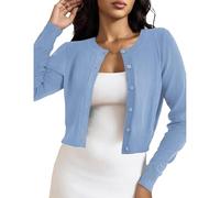ZYKEJJDDAK Cropped Cardigan Boleros Shrug Damen Button Down Langarm Strickpullover für Kleider Casual Jacken Oberbekleidung Geschenk Weiße Strickjacke, blau, M