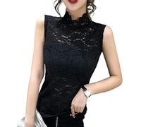 ZYKEJJDDAK Damen-Tanktop mit Spitze für Tank-Tops, ärmellos, hoher Rollkragen, tailliertes Tank-Top, ärmellos, Schildkröte, Spitzen-T-Shirt, Damen-Rollkragen-Top, Unterwäsche, Damen-Spitze, Schwarz