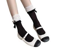 ZYKEJJDDAK Kniestrümpfe aus Stretch-Samt, Spitzenbesatz, Schleife, für Hochzeit, Aily Use Samt, Spitzensocken, D, One size