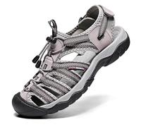 ZYLDK Damen Sandalen Leder Strand Trekkingsandalen Outdoorschuhe Sommer Freizeitschuhe Wanderschuhe Sport-Outdoor Atmungsaktive Sandale Wandersandalen Beach Trekkingschuhe Grau 41EU