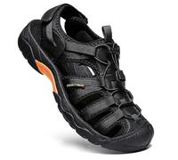 ZYLDK Herren Damen Leder Sandalen Strand Trekkingsandalen Outdoorsandalen Sommer Wandersandale Männer Atmungsaktive geschlossene Sandale Größe 38-46 Schwarz 42 EU