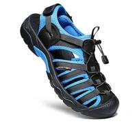 ZYLDK Herren Damen Leder Sandalen Strand Trekkingsandalen Outdoorsandalen Sommer Wandersandale Männer Atmungsaktive geschlossene Sandale Größe 38-46 Blau 41 EU