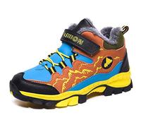ZYLDK Kinder Winterschuhe Warm Gefütterte Winterboots Jungen Mädchen Trekkingschuhe Schneestiefel Baumwollschuhe Outdoor rutschfest mit Klettverschluss,Orange,EU 31