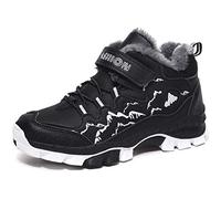 ZYLDK Kinder Winterschuhe Warm Gefütterte Winterboots Jungen Mädchen Trekkingschuhe Schneestiefel Baumwollschuhe Outdoor rutschfest mit Klettverschluss,Schwarz,EU 36