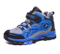 ZYLDK Kinder Winterschuhe Warm Gefütterte Winterboots Jungen Mädchen Trekkingschuhe Schneestiefel Baumwollschuhe Outdoor rutschfest mit Klettverschluss,Blau,EU 35