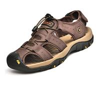 ZYLDK Sandalen Herren Leder Strand Wandersandale Trekkingsandalen Outdoorschuhe Sommer Freizeitschuhe Wanderschuhe Männer Sport-Outdoor Wasser Fischer Atmungsaktive Sandale Braun Rot Größe 47