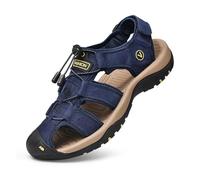 ZYLDK Sandalen Herren Leder Trekkingsandalen Outdoorschuhe Sommer Sport Freizeitschuhe Wanderschuhe MAnner Sport-Outdoor Wasser Fischer Atmungsaktive Sandale, Blau, 44 EU