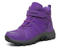 ZYLDK Winterstiefel Kinder Winterschuhe Wanderschuhe Schneestiefel Jungen Warmfutter Wasserdicht Baumwollschuhe Mädchen Trekking Snowboots Mit Klettverschluss,Violett,32 EU