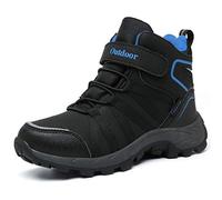 ZYLDK Winterstiefel Kinder Winterschuhe Wanderschuhe Schneestiefel Jungen Warmfutter Wasserdicht Baumwollschuhe Mädchen Trekking Snowboots Mit Klettverschluss,Schwarz-Blau,32 EU