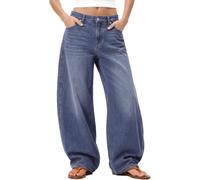 Zylioo Barrel Jeans Damen Extra Lang Jeanshose Baggy Weites Bein Denim Hose | Mittlere Taille Relaxed Fit Wide Leg Geradem Schnitt Jeanshose für Alltag Büro
