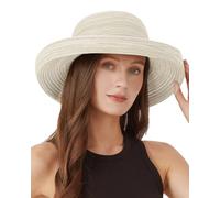 Zylioo XL/XXL Bowler Stroh Sonnenhut Großen Kopf,Sonnenschutz Strohhut mit Roll-up Krempe,UPF50+ Sommerhut Strandmütze