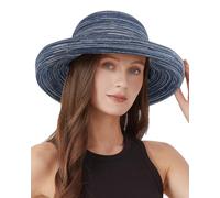 Zylioo XL/XXL Bowler Stroh Sonnenhut Großen Kopf,Sonnenschutz Strohhut mit Roll-up Krempe,UPF50+ Sommerhut Strandmütze