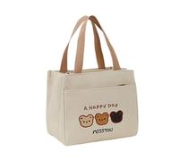 ZYMIADOU Bestickte Einkaufstasche aus Segeltuch, wiederverwendbar, geräumiges Fach, weiche Griffe, für unterwegs, essentielles Bären-Thema, modische Canvas-Handtasche, khaki, One Size