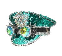 ZYMIADOU Kapitän Hut mit schweren Kristallen und einer grünen Brille für Junggesellinnenabschiede, Tanzen und Partys