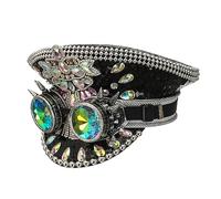 ZYMIADOU Kapitän Hut mit schweren Kristallen und einer grünen Brille für Junggesellinnenabschiede, Tanzen und Partys