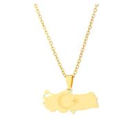 Zymoplas Stahlhalskette für Frauen, Kartenanhänger mit Türkei Flagge, Edelstahl für Frauen, Türkei Karte, Flagge, Souvenir, feiner Stil, Gold