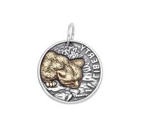 ZYNSAE S925 Sterling Silber Kätzchen Kitty Round Card Silbermünze Anhänger Männer und Frauen Persönlichkeit Mode Eingelegtes Messing Halskette Anhänger Hip-Hop, Groß, 925 Silber
