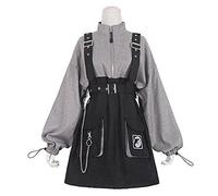 ZYONG 2021 Retro Vintage Frauen Gothic Girls Punk Mini Kleid Hohe Taille Langarm Hut Kragen Sexy Gry Black Lolita Plus Größe