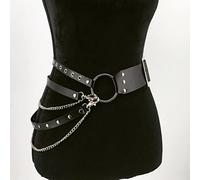 ZYONG Gothic Punk Gürtel Plus Size Metallkette Gürtel Frauen Pu Ledergürtel Nachtclub Hiphop Rock Kleid