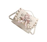 ZYOUQI Anime Heart PU Crossbody Bag with Adjustable Strap, Bow Decor & Spacious Compartment for Women Small Shoulder Purse, Beige