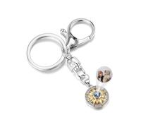 Zysta Schlüsselanhänger Personalisiert Projektion Schlüsselanhänger mit Bild im Stein Foto Zirkonia Sonnenblume Keychain als Geschenk für Damen Mädchen