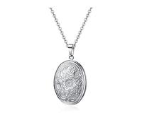 Zysta Vintage Charms Medaillon Kette für Foto Bilder, Silber Rund/Herz Anhänger zum Öffnen mit Blumen Muster Herzanhänger Amulett für Damen Mädchen (Oval Anhänger)