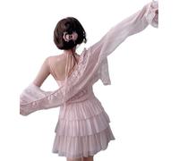 ZYSWCHB Elegantes süßes rosa Neckholder-Kleid, lässiges gerafftes Design, kurzes Y2k-Partykleid, schlankes 2-teiliges Kleiderset (Color : Only Blouse, Size : M)