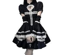 ZYSWCHB Gothic Lolita Kleid süße flauschige abnehmbare Hornhülse Cosplay Punk Goth schwarze weibliche Kleider (Color : Black, Size : XS)