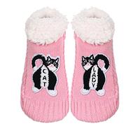 ZYZX Katze Kuschelsocken mit Antirutsch Sohle Winter Sherpa Fleece Flauschig Lustige Niedlich Stoppersocken Bequem Weiche Warme Haussocken Stricken Hüttensocke Geschenke