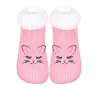 ZYZX Katze Kuschelsocken mit Antirutsch Sohle Winter Sherpa Fleece Flauschig Lustige Niedlich Stoppersocken Bequem Weiche Warme Haussocken Stricken Hüttensocke Geschenke