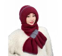 Zyzzephyr 2024 New Winter-Versatile Knitted Hooded Scarf for Women, Integrated Ear Protection Windproof Cap Scarf, Women Warm hooded scarf for women (Wine red)