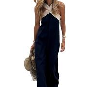 Zyzzephyr 2025 Women's Cross Halter Neck Sleeveless Stitching Dress, Women's Summer Criss Cross Halter Party Dress with Pockets (Navy,M)