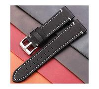ZZDH Uhrenarmband Lederarmband 7 Farben 18mm 20mm 22mm 24mm Frauen Rindsgui-Armband für Männer (Band Color : Black Silver Clasp, Band Width : 24mm)